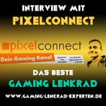 Quadratischer Banner: Interview mit Pixelconnect – Das beste GamingLenkrad. Pixelconnect Channel Banner im Hintergrund
